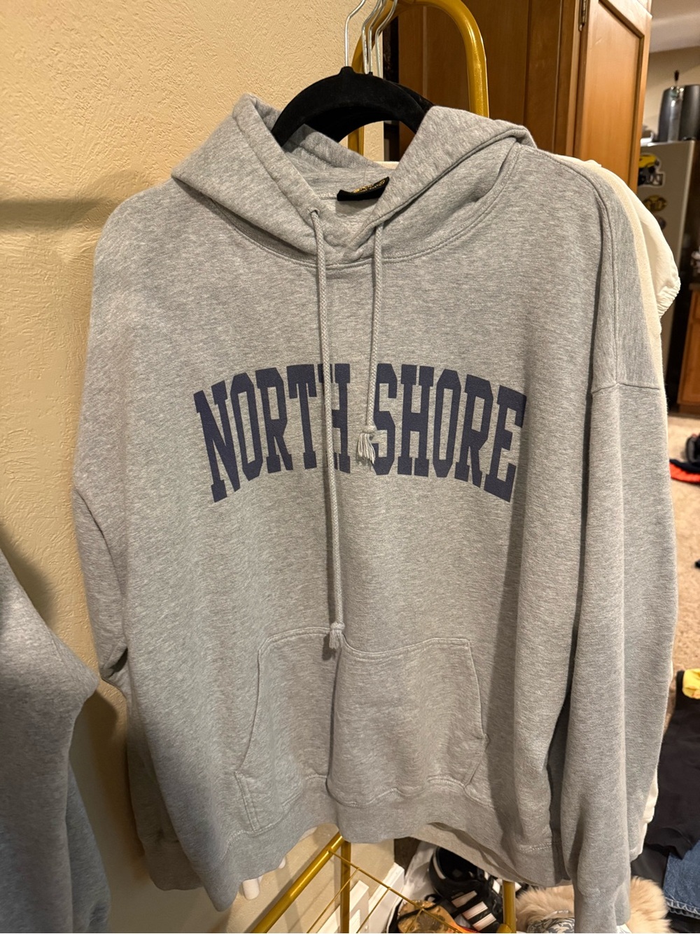 Brandy Melville Light Gray Hoodie with Navy Lettering